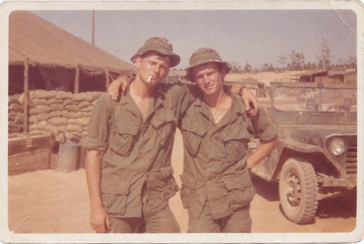 Tom and his Army buddy in 1971