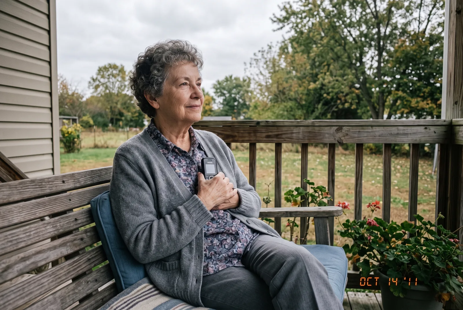 Diane on the porch swing