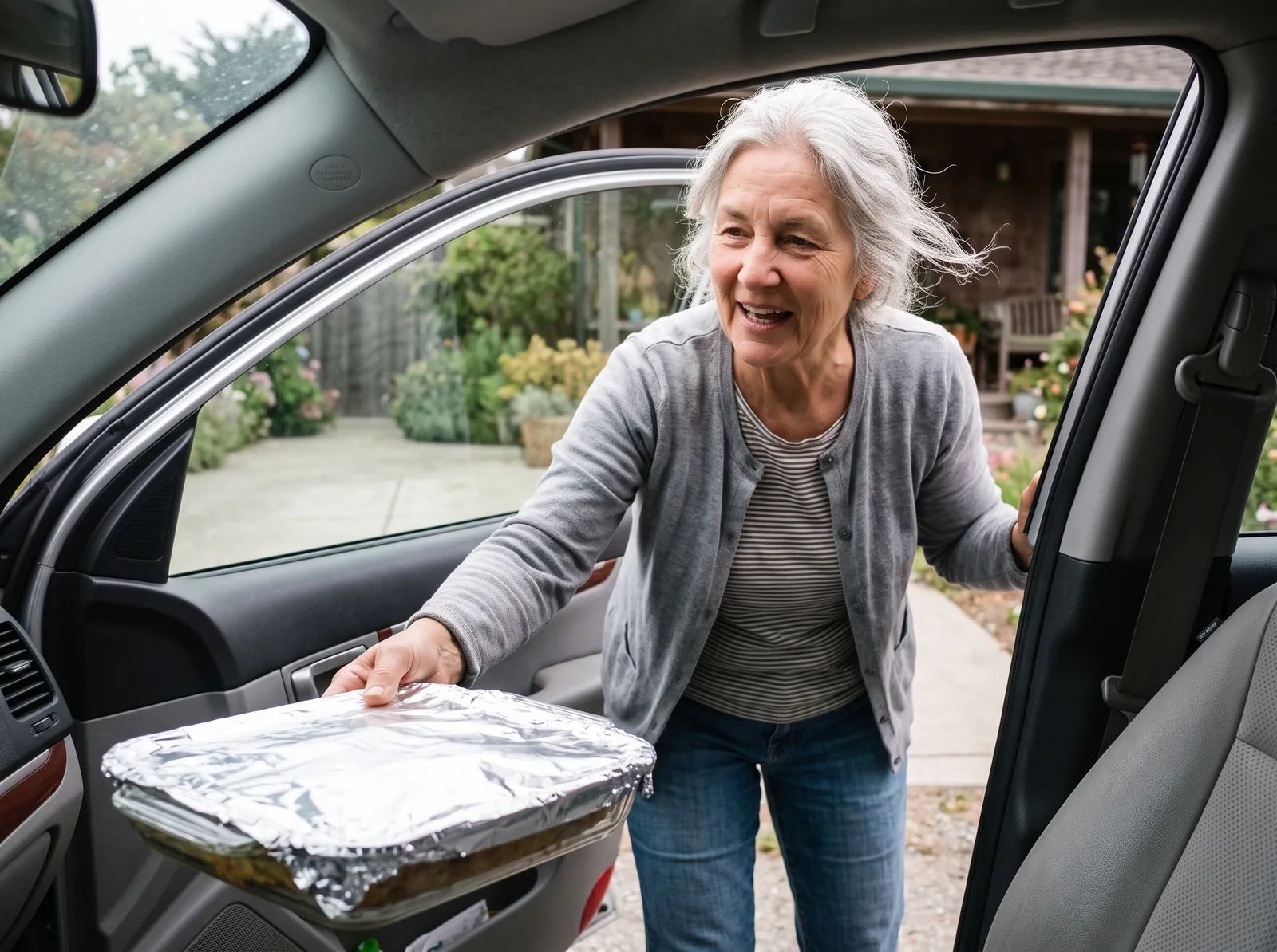 Handing leftovers through the car window