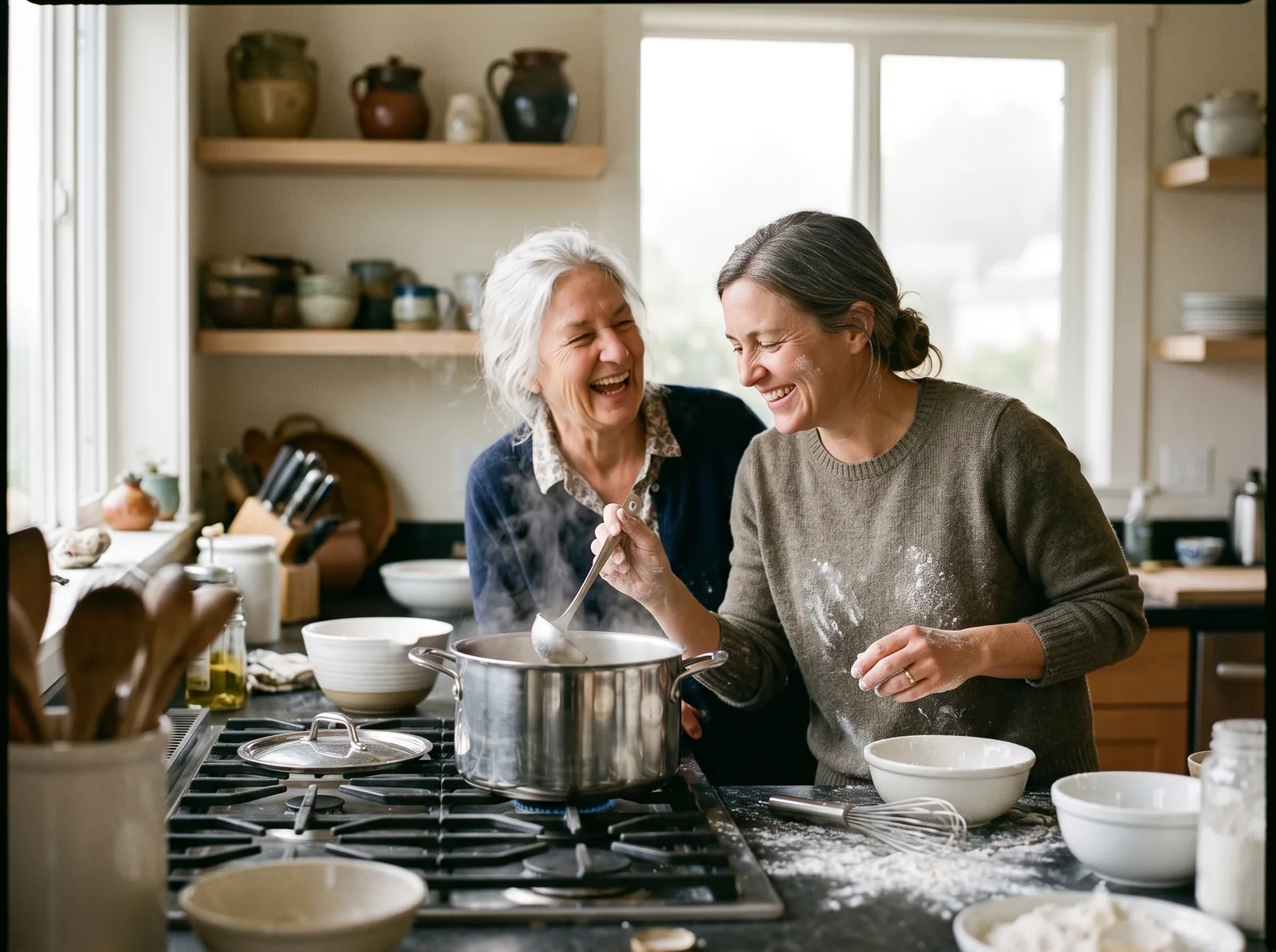 Eleanor cooking with her daughter