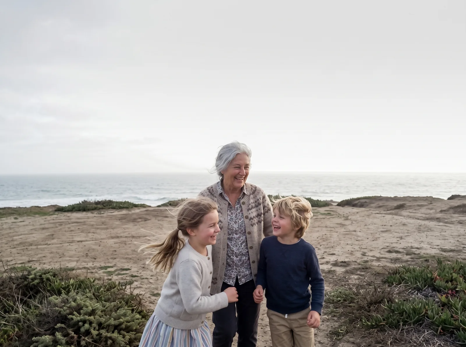 Eleanor with her grandchildren at Half Moon Bay